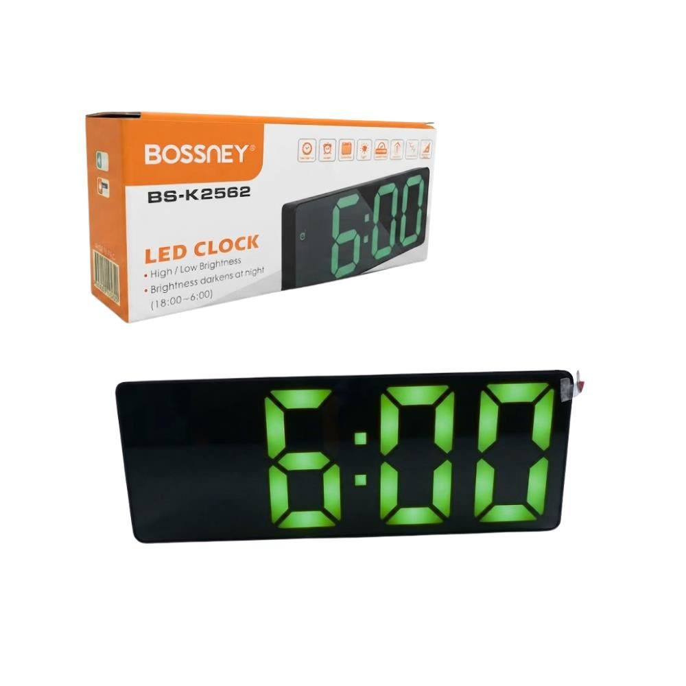 Reloj Digital para Escritorio con Alarma Formato 12/24 hrs Pantalla LCD Verde Bossney BS-K2562